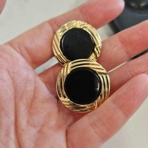 Estate Oversized 14k Onyx Gold Earrings - image 1